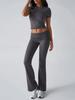 AYJ24T888 Women's Fashion Slim Fit Solid Color Tracksuit - Short Sleeve, Long Pants, Spring/Summer Collection