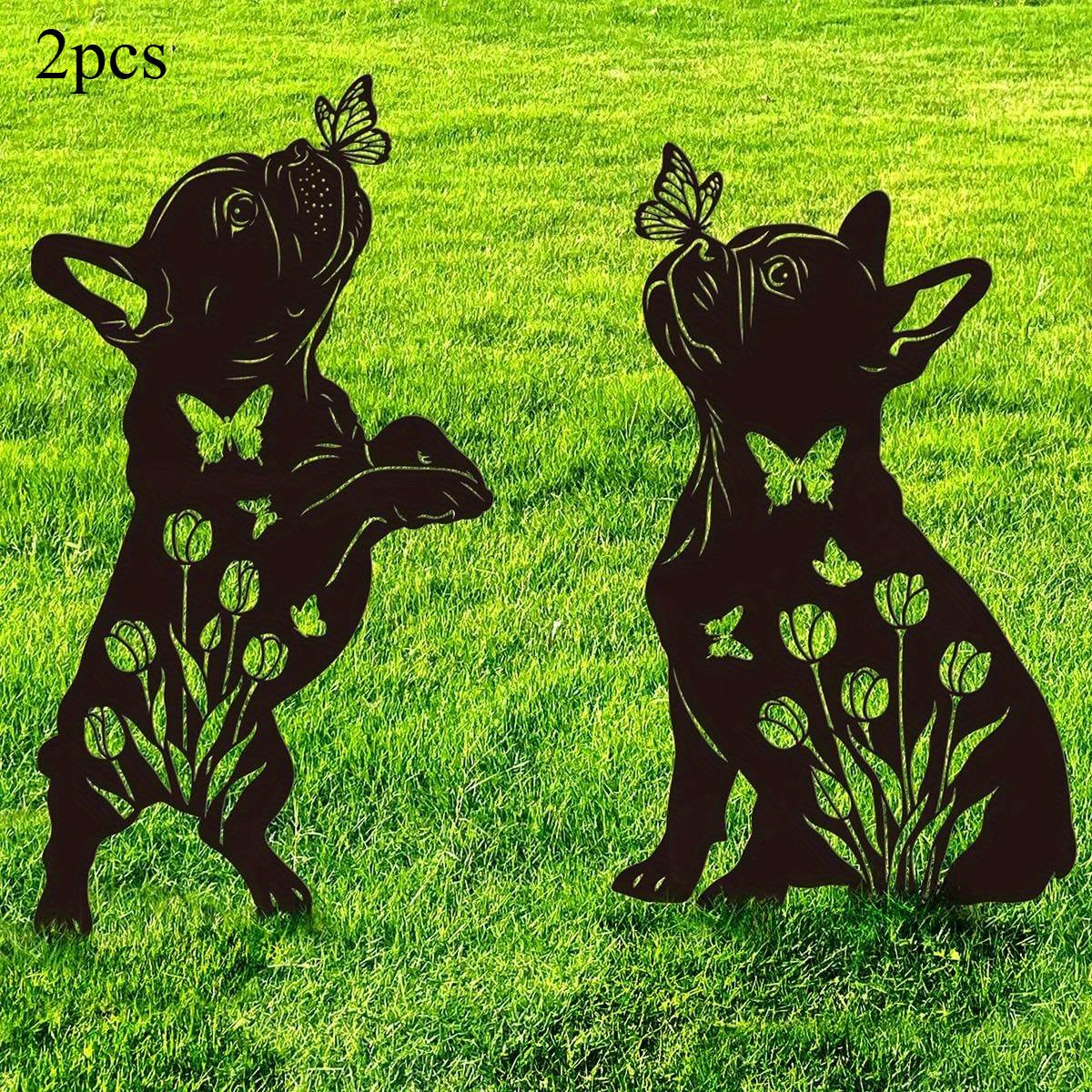 

2pcs Metal Dogs Decorative Garden Stakes French Bulldog Yard Decoration Outdoor Black Silhouette Dog Courtyard Garden Decoration