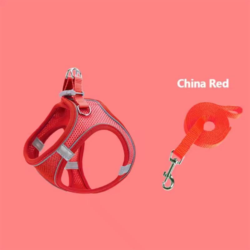 

New cat and dog chest traction rope pet walking traction rope color chest belt cat vest traction rope set pet supplies. S червоний