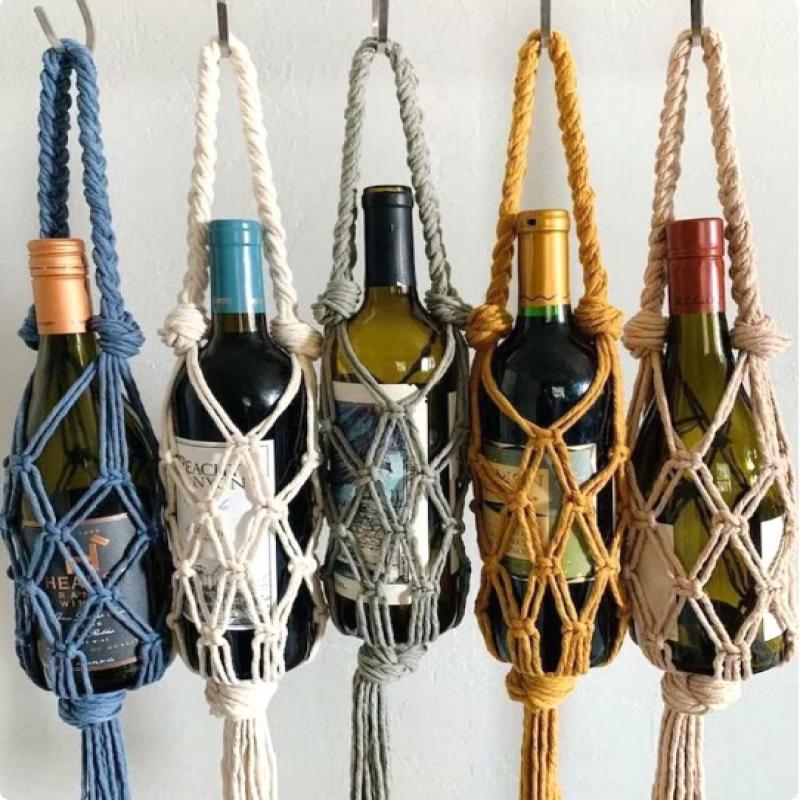 Hand-Woven Red Wine Storage 65Cm Bohemian Water Bottle Hanging Handbag Wine Storage Hiking Cycling