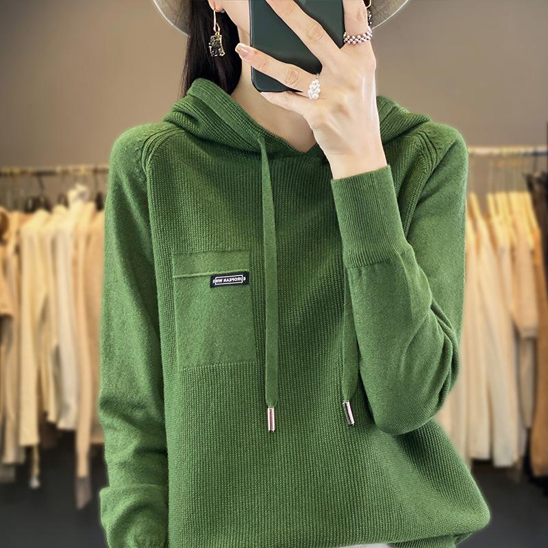DAFIFY Women's Fashion Casual Fall Winter Solid Color Print Long Sleeve Hooded Sweaters