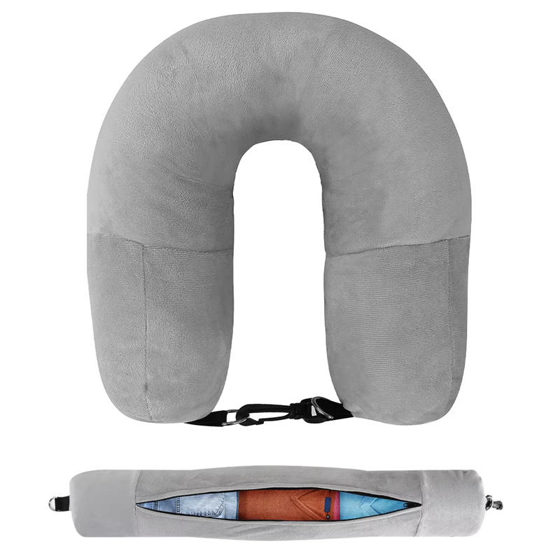 Travel Neck Pillow with Fillable Clothing U-Shaped Pillowcase Extra Storage Bag Velvet Neck Pillow Cover for Airplane Travel Take A Nap