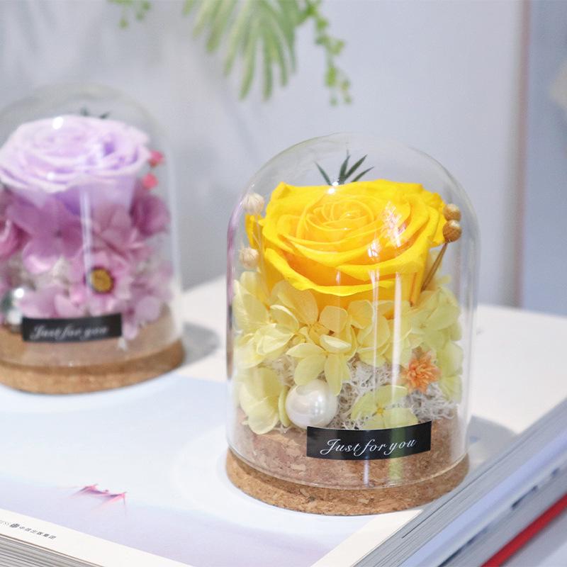 Mini Glass Dome with Preserved Flower - Ideal Gift for Mother's, Women's, Teacher's Day, Valentine's & Christmas