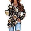 Women's Fashionable Loose-Fit V-Neck Long-Sleeved T-Shirt Christmas Print Pullover