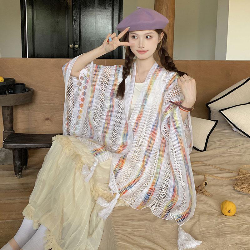 Seven-Color Ethnic Style Knitted Tassel Shawl Cardigan for Women - Perfect Travel Outerwear