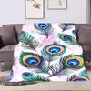 Colorful Peacock Feather Pattern Design Patterned flannel blanket perfect for the bedroom living room, sofa, or a little nap
