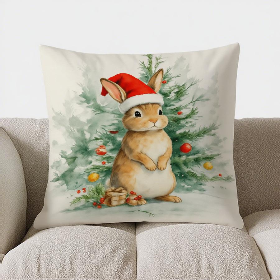 Home Decor Deer With Christmas Tree And Gifts Pillow Cover Pattern Cushion Cover Suitable For Sofa Bedroom Car Pillow Cover