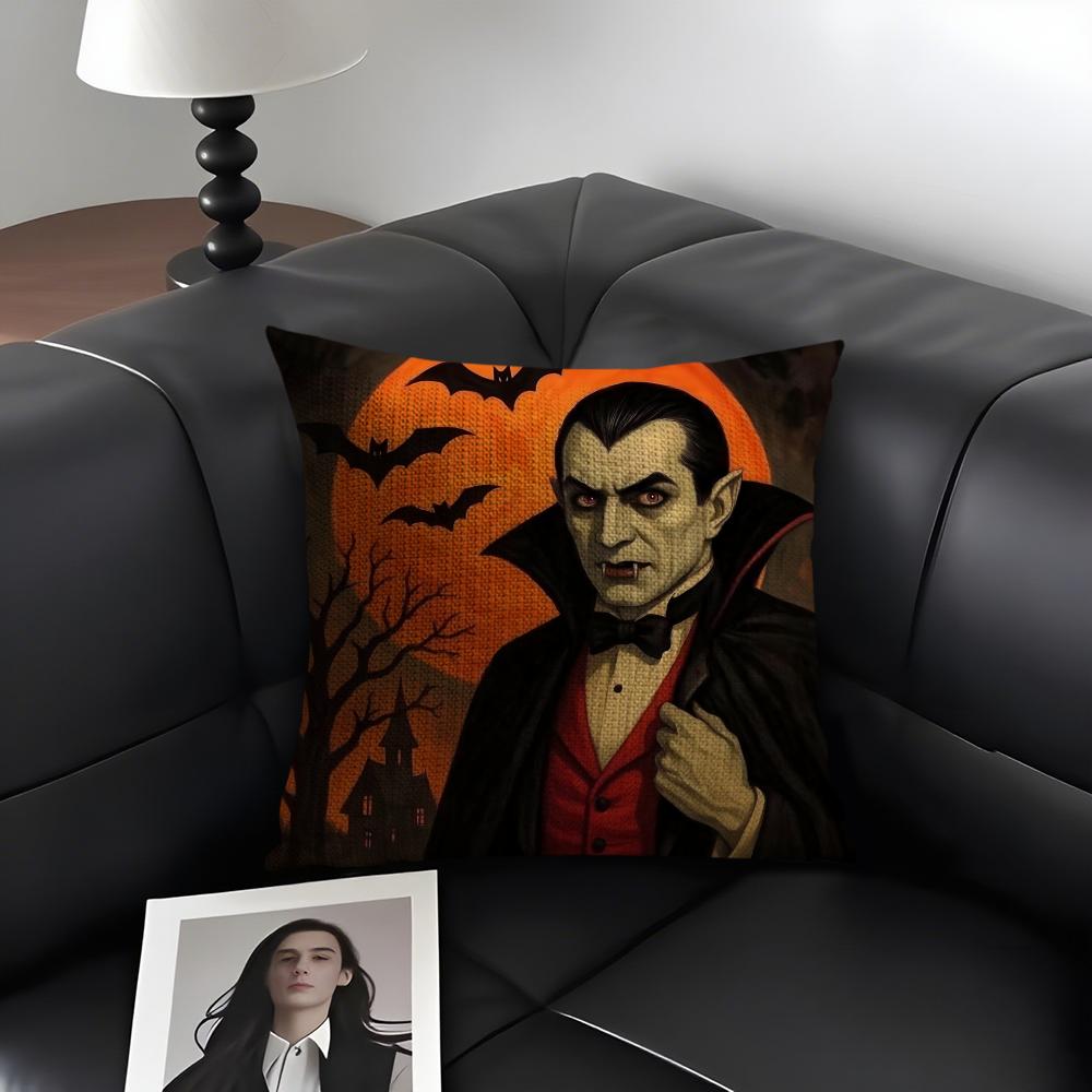 DDracula Horror Movie Cushion Cover Natural Linen Organic Fabric DoubleSided Printing Sofa Home Decor Gift Pillow Case