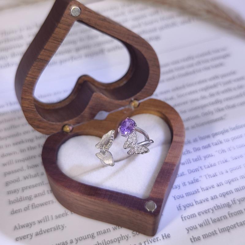 

Women 925 Sterling Silver Butterfly Ring Natural Crystal 5*7mm Adjustable Open Jewelry opening adjustable
