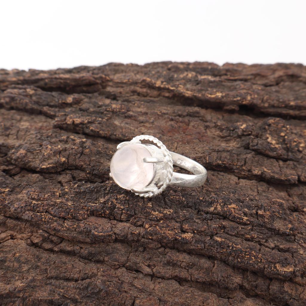 Rosenquarz Edelsteinschmuck, Handgefertigter Silberring, 925 Sterlingsilber Spiritueller Ring, Boho Schmuck Geschenk für Oma