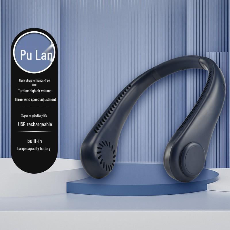 Portable USB Rechargeable Leafless Neck Fan with Adjustable Soft Rubber and Silent Turbine for Outdoor Use