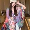 Small fresh green floral silk scarf women's summer travel buckle sunscreen large shawl beach towel thin yarn scarf scarf