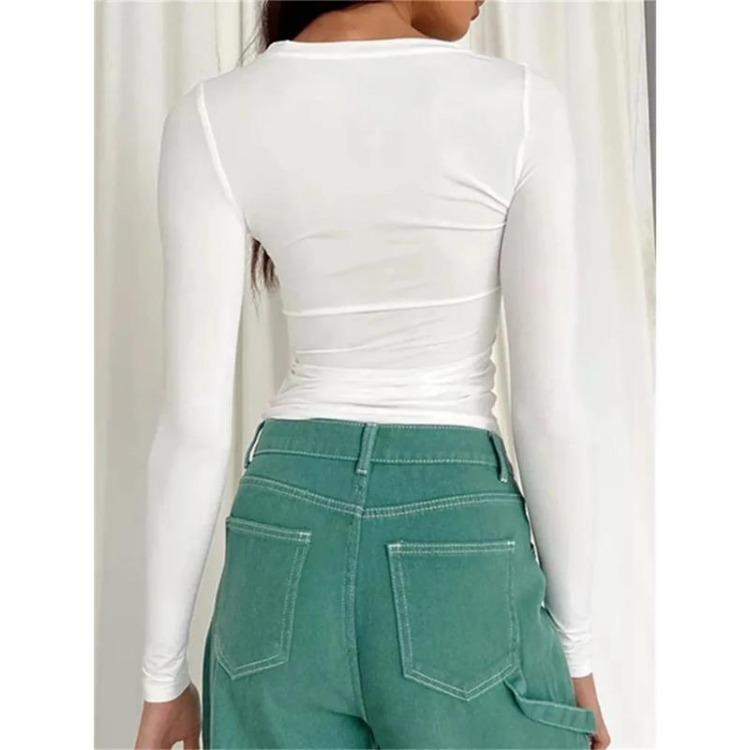 Autumn Fashion Slim Long Sleeve T Shirt Women Solid Color Round Neck Top Wear Inside or Outside
