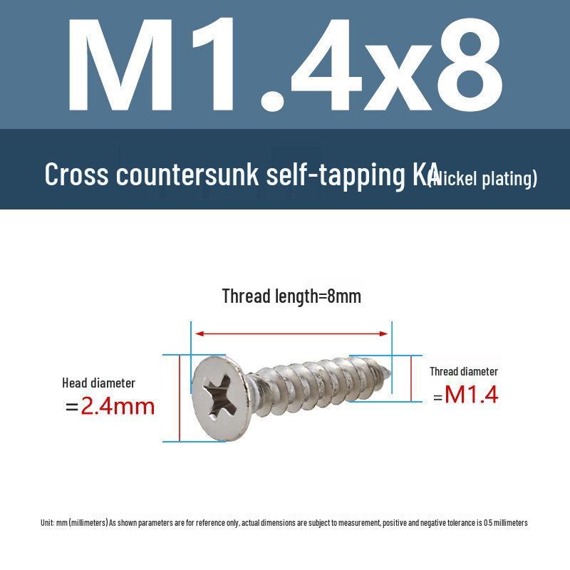 YiguYigu Nickel-Plated Phillips Flat Head Self-Tapping Screws M1-M5, Carbon Steel