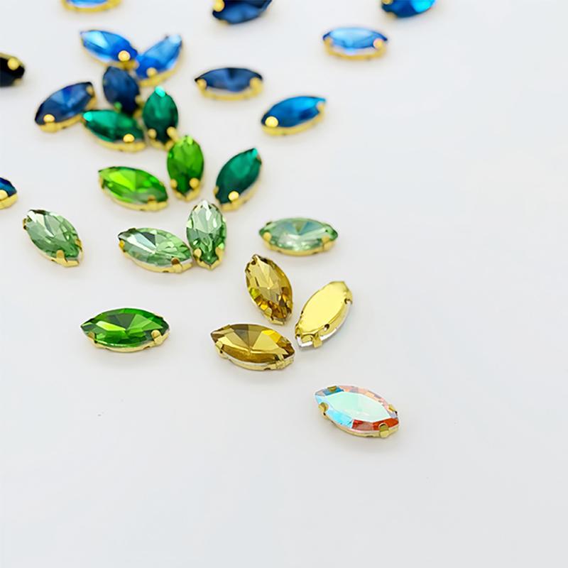 

50Pcs Horse Eye/Leaf Shape Glass With Claw Sew On Stone Diamond For Clothes Sewing Accessories