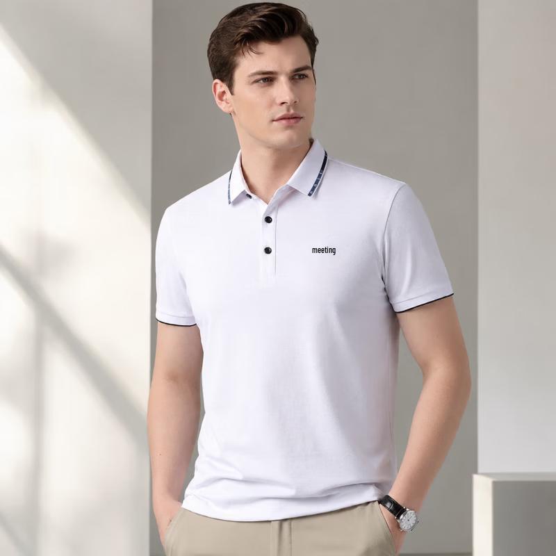 VEE KELLEN Men s Silk-Blend Short-Sleeve Polo Shirt M белый