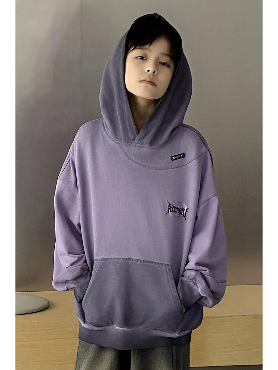 

Худи для мальчиков в корейском стиле - Осень 2025 Толстовка с длинным рукавом и модным принтом 170 cm фиолетовый