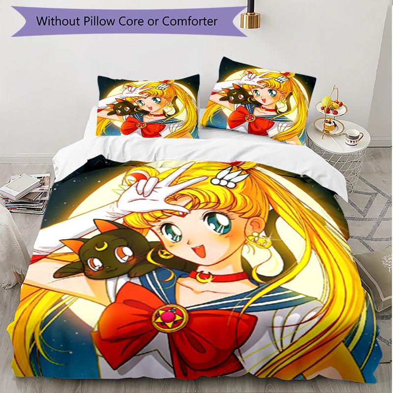 3pcs Duvet Cover Set (1*Duvet Cover + 2*Pillowcase, Without Core), Sailor Moon Print Soft All‑Season Bedding Set, Home Bedroom Decor Gift