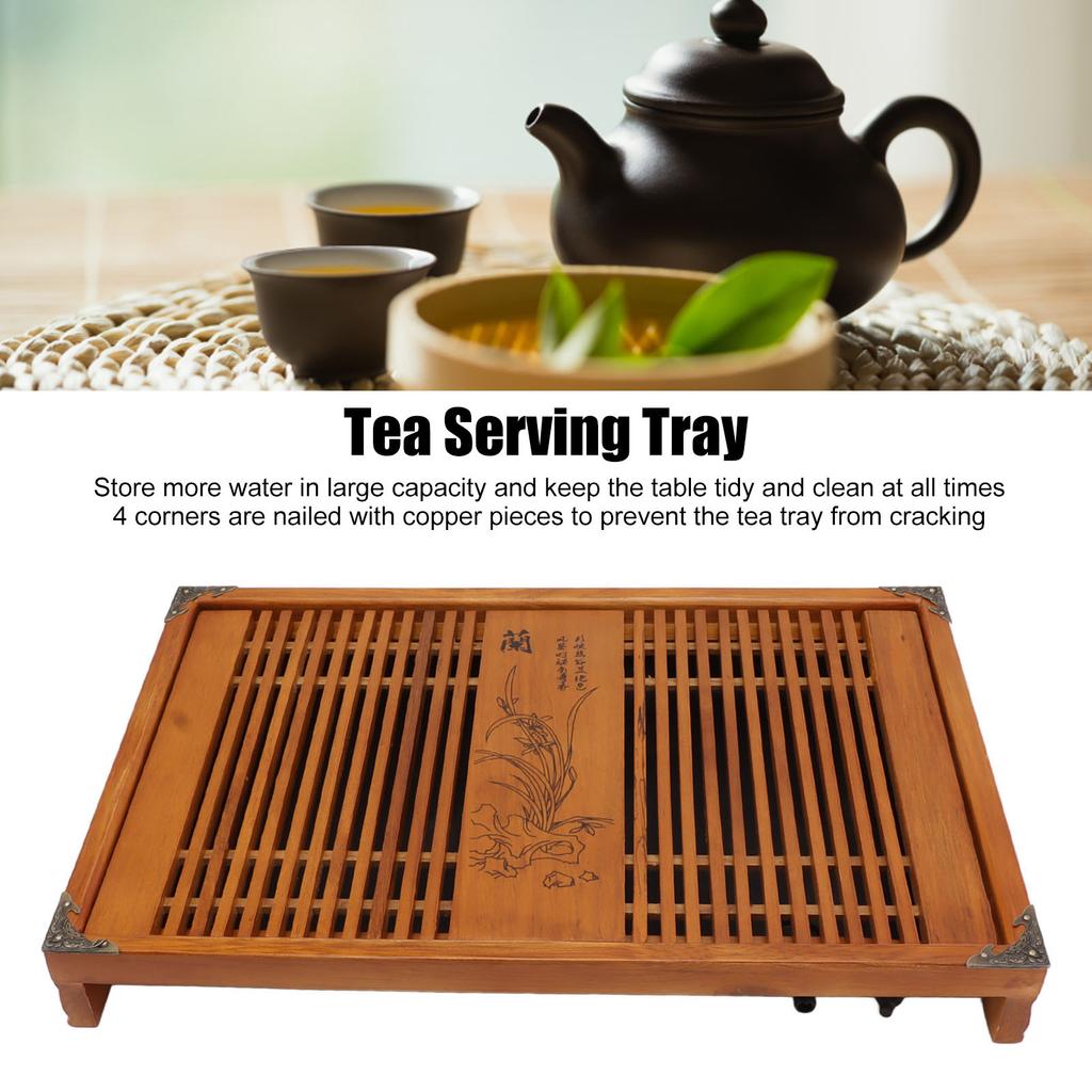 Kungfu Tea Tray Chinese Gongfu Tea Tray Drainage Water Storage Wood Tea Table with Drain Pipe