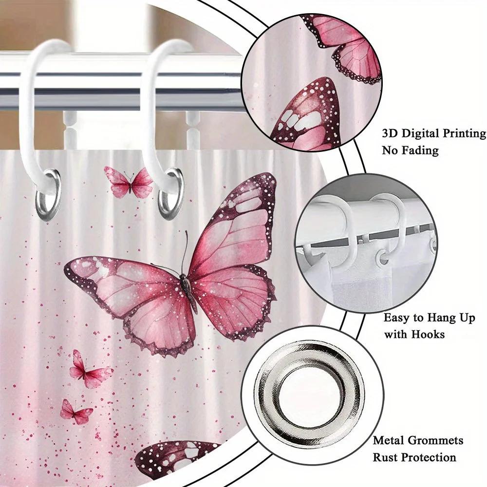 

Vibrant Butterfly Shower Curtain, Whimsical Blue Orange Red Yellow Wings, White Background, Playful Bathroom Decor, Polyester W60H190(CM)-1 Pcs