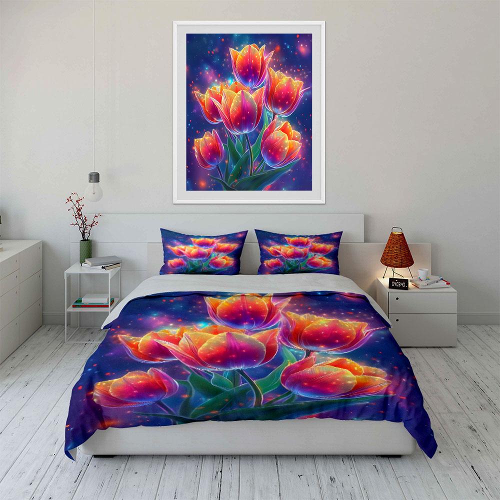 Set Tulipani Luminosi per Decorazione, Decorazione Camera da Letto per Bambini e Adulti, Squisito Set Lenzuola Tre Pezzi Regalo