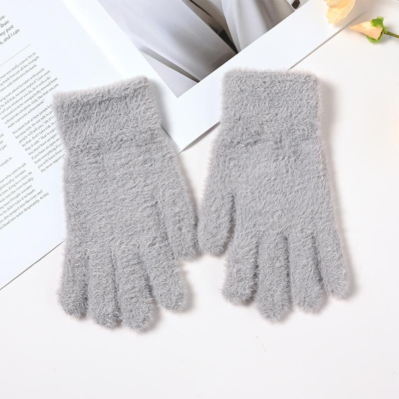 New Winter Women's Fleece-Lined Warm Outdoor Cycling Solid Color Finger-Design Touchscreen Convertible Knit Gloves