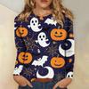 Women's Long-sleeved Loose-necked Halloween Print Casual Top, Suitable for Holiday Parties