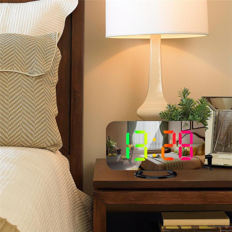 ABGR-Digital Alarm Clock RGB Colorful Large Screen Display Smart Mirror Alarm Clock Date Display For Room Decoration
