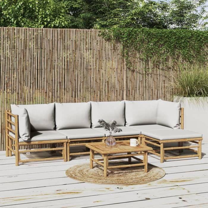 VidaXL Garden Lounge Set 6 Pcs with Light Grey Cushions Bamboo 3155104