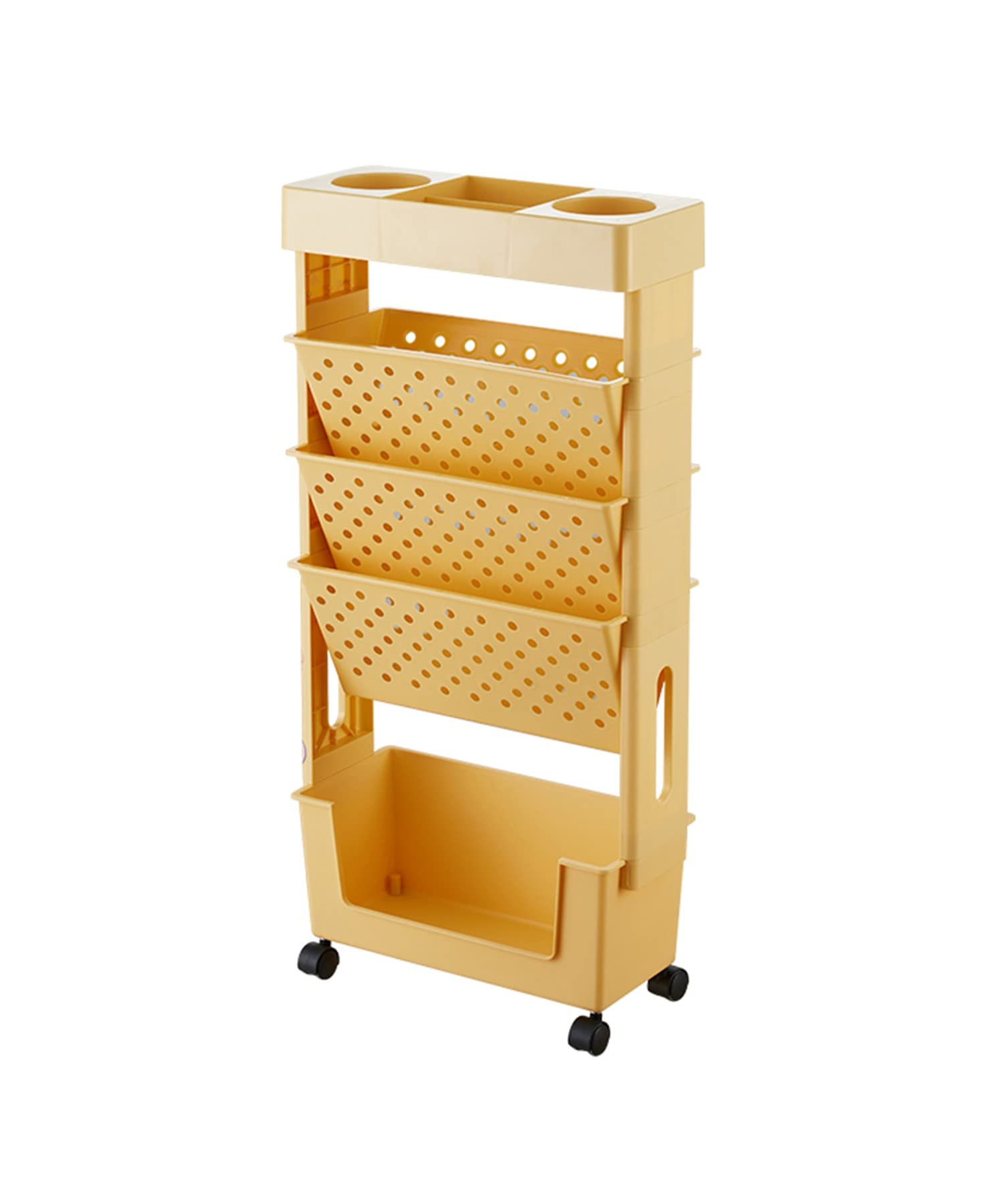 

Тонкая подставка для журналов на колесиках для легкой мобильности. Идеально подходит как переносной органайзер для мелких предметов, канцелярских товаров, документов, журналов, книг, газет. 15 см шириной, 78 см высотой.