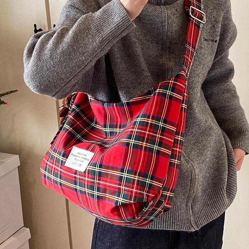 Wholesale Popular Literature and Art Lazy Niche Plaid Tote Bag Women's Casual Lightweight Versatile Large-capacity Messenger Bag