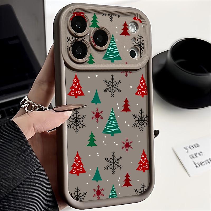 Merry Christmas Print Case For iPhone 17 Air 16 15 14 13 12 Pro Max 16 17 Pro 16e 11 Shockproof Solid Color Silicone Phone Cover Cases