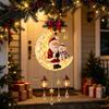 Creative Holiday Gift Christmas Santa Moon Hanging Lamp, Iron LED Lighted Ornament, Glowing Porch Lamp Atmosphere Light for Wall Window Decor