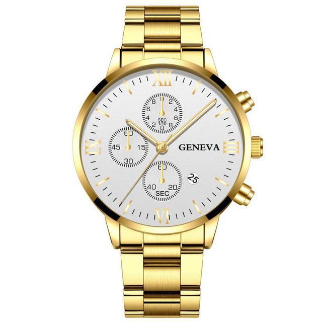 Wis Steel Strap Watch, Men'S Stainless Steel Three-Eye Calendar Quartz Alloy Watch