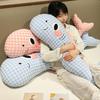 Plush Whale Body Pillow Checkered Healing Stress Relief Pillow Long Hugging Pillow for Side Sleepers And Cuddling