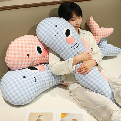 Plush Whale Body Pillow Checkered Healing Stress Relief Pillow Long Hugging Pillow for Side Sleepers And Cuddling
