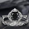 2025 Bestseller Women's Simple Black Diamond Floral Couple Ring