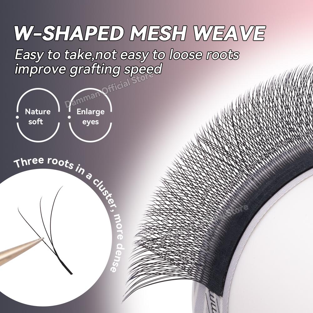 DAMMAN 3D W-shaped False Eyelashes, C-curl, 0.05mm Thickness, 8-15mm Mixed Length, False Eyelashes, Eyelash Extension Products.