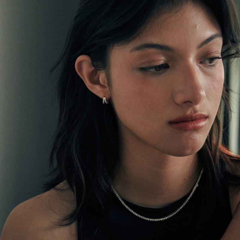 green [925 silver] Two.silver.204 / link dew earring