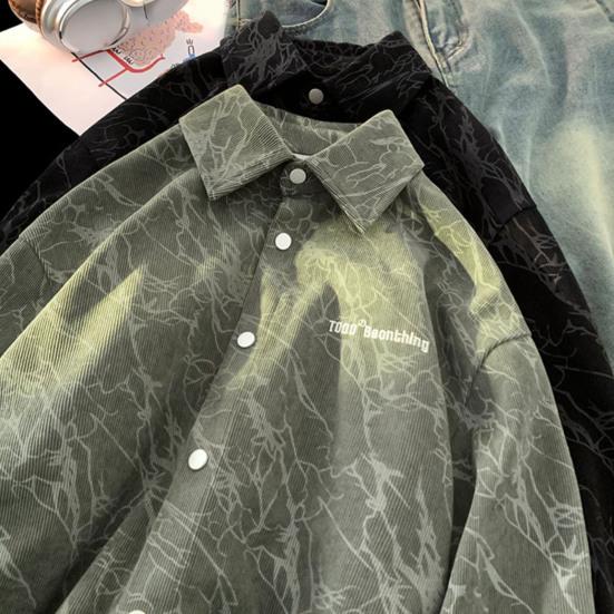 Spring Fall Men Shirt Retro American Style Corduroy Embroidery Japanese Style Loose Single-breasted Long Sleeves