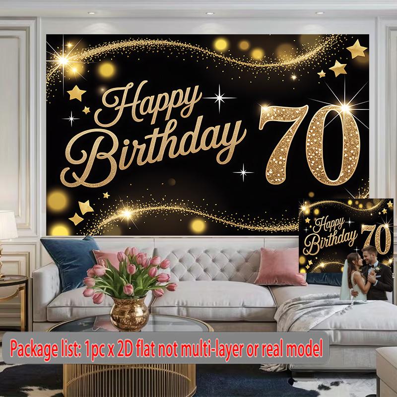 Party Backdrop 70Th Birthday Flat Golden Number Round Event Photo Background Front Door Decor