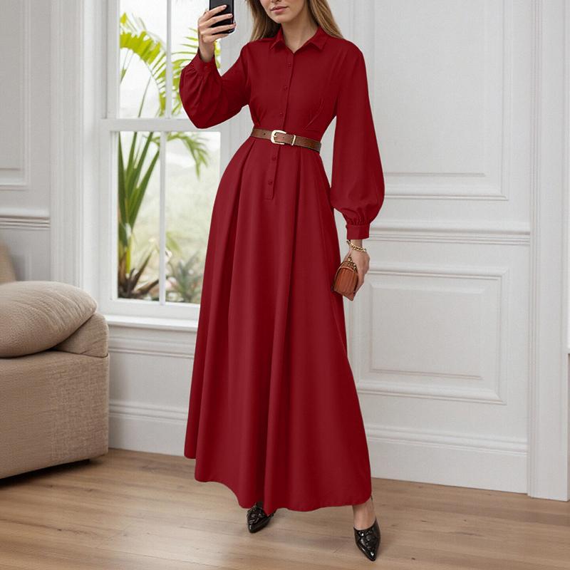 ZANZEA Dámské ležérní šaty s límečkem s volným dlouhým rukávem