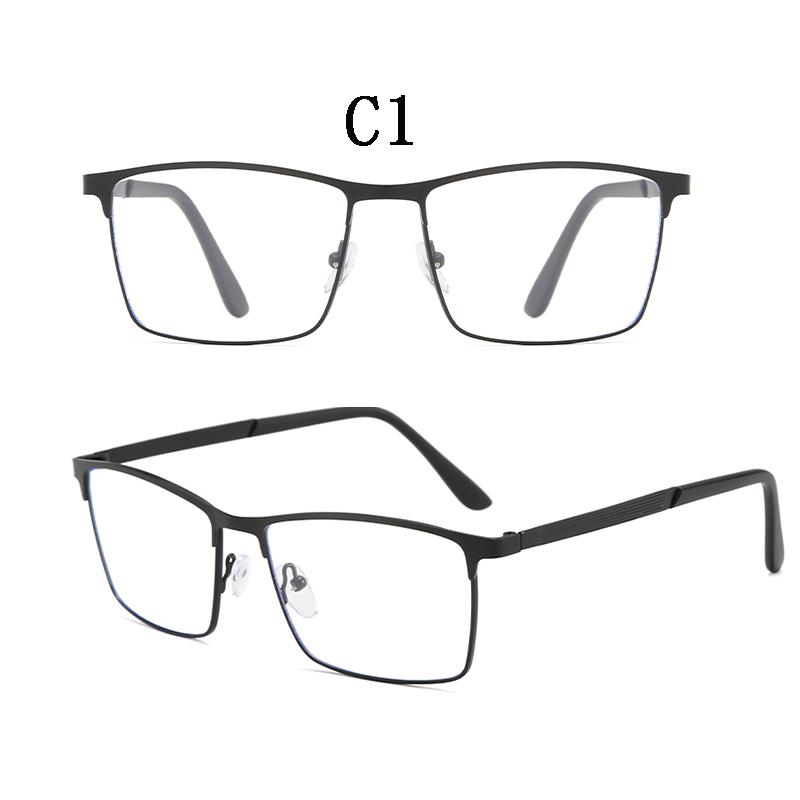 Men Square Metal Large Frame Myopia Glasses Spring Leg Elderly Near Sight Eyewear Blue Light Blocking Eye Protection Eyeglasses