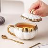 Halloween Pumpkin Ceramic Cup European Luxury Home Oat Breakfast Cup Instant Noodles Steamed Egg Bowl with Lid Mug Drinkware