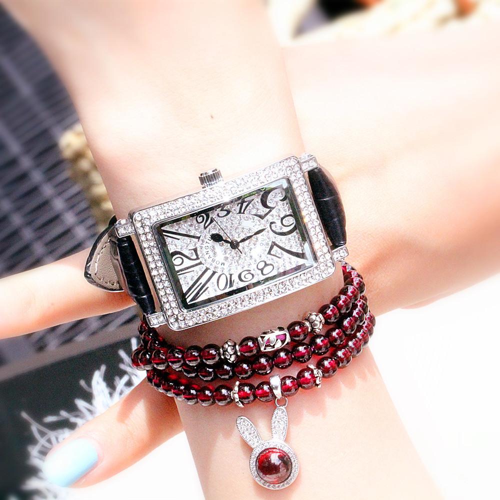 Watch Women'S Full Diamond Digital Rectangle Personalized Leather With Quartz Fashion Diamond Watch