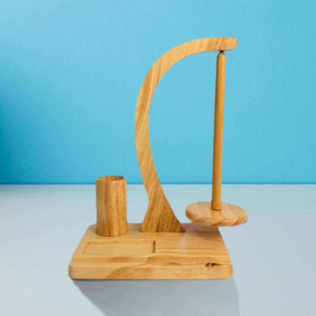 Crochet Yarn Holder Wood Yarn Dispenser Practical Stable with Phone Holder Rotating Spool Turning Tool Storage Rack