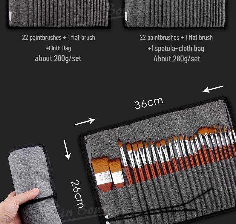 25-Piece Watercolor Oil Painting Brush Set with Wooden Handles and Canvas Bag