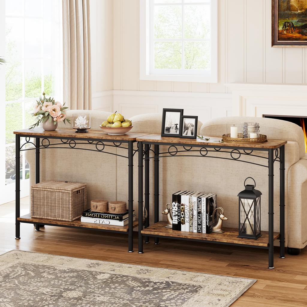 2 Tier Small Console Table Retro Sofa Table with Storage Behind Couch Table for for Living Room Entryway Hallway Foyer