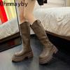 Winter Platform Thick Heel Woman Knight High top Fashion Belt Buckle Female Punk Retro Long Booties De Muje