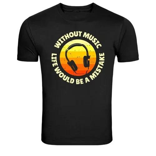 Without Music Life Would Be A Mistake Headphones Graphic T-Shirt XL